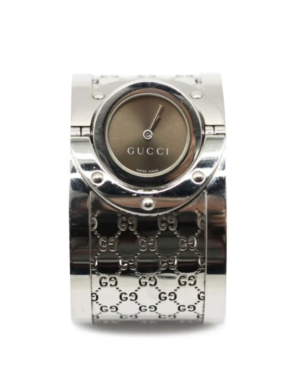 Gucci Silver 112 Twirl GG Pattern Cuff Watch with Gray Dial - Picture 1 of 7